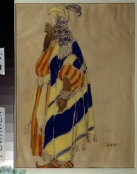 Dessin de costume pour le ballet ""Islamey"" de Mily (Mili, Milli) Alexeyevich Balakirev (1837-1910). Dessin de Leon Bakst (1866-1924). Tempera sur papier State Georgian Art Museum, Tiflis (Tbilisi).