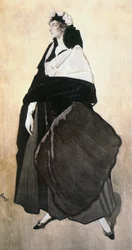 Ida Rubinstein, skuespillerinne, danser, grunnlegger av sitt eget dansekompani (akvarell, gouache på papir limt på lerret)