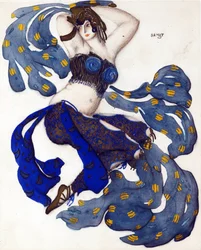 Odalisk. Kostymedesign for balletten Sheherazade av N. Rimsky-Korsakov - Bakst, Leon (1866-1924) - 1910 - Akvarell, Gouache på papir - 33x28 - Privat samling