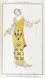 Parisiske klær: Dione-tegning av Bakst utført av Paquin, 1913