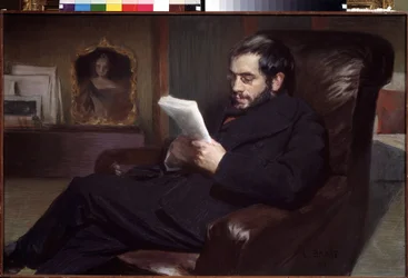 Portrett av kunstneren Alexander Benois (1870-1960) (Portrett av kunstneren Alexandre Benois). Tegning av Leon Bakst (1866-1924). Akvarell og pastell på papir, 64,5 x 100,3 cm