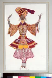 Russisk ballett - kostyme tegnet til balletten "Den blå guden" regissert av C Michel Fokine
