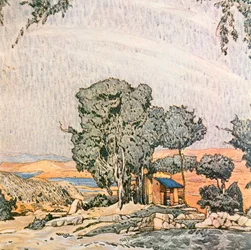 Scenografi for akt I av Helen av Sparta, fremført av Ida Rubensteins balletttropp, 1912