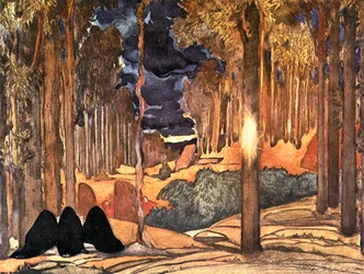 Skisse til et kulisseverk for fjerde akt av Gabrieled#39;Annunzios mysteriespill «Sankt Sebastians martyrium» (akvarell og gouache)