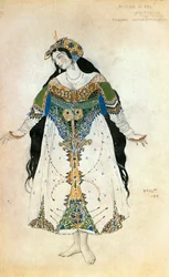 Prinsessen, kostymeskisse til Igor Stravinskis ballett «Ildfuglen» (akvarell)