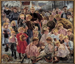 Sosialrealisme: "" The Ages of the Worker"" Sentral del av et maleri av Leon Frederic (1856-1940)