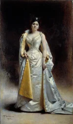Portrett i full lengde av Madame Albert Cahen fra Antwerpen Maleri av Leon Bonnat (1833-1922) 1891 Søn. 1,34x2,27 m Bayonne, Bonnat-museet