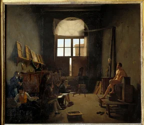 Interiør fra Davids atelier i Collège des Quatre-Nations i 1814 (dagens Institut de France). Maleri av Mathieu Cochereau (1793-1817)