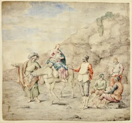 Hellig familie passerer fire menn