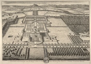 Eaton Hall ved elven Dee nær byen Chester i Cheshire, sete for den ærede Sir Thomas Grosvenor (gravering)