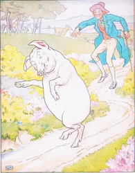 Å markedsføre, å markedsføre, å kjøpe en feit gris (farge litho)