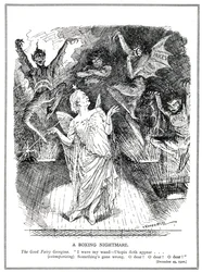 LLoyd George, den "gode feen" til koalisjonsregjeringen håper å forvandle Storbritannia til Utopia, men fremmaner i stedet marerittet og djevlene med arbeidsledighet, handelsnedgang, høye priser og uro,