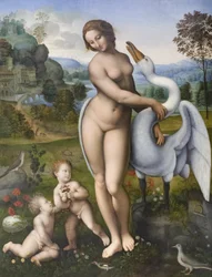 Leda og svanen, kopi etter Leonardo da Vinci (tempera på panel)