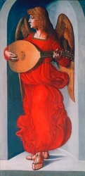 En engel i rødt med en lutt, 1490-1499