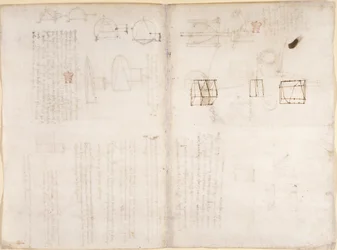 Arundel 263, f.130v, f.133 Blank side med diagrammer, fra 'Codex Arundel' (penn og blekk på papir)