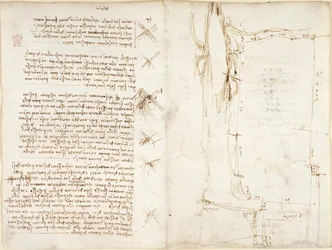 Arundel 263, f.276v, f.273r, Notater og skisser om vind, med tittelen 'del vento'
