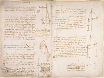 Arundel 263, f.67v, f.66 Notater og diagrammer om mekanikk, fra 
