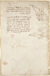 Arundel 263, f.93v Notater og skjematisk skisse om optikk; merk 