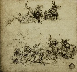 Kampscene; tegning av Leonardo da Vinci. Gallerie dell