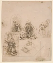 Komposisjonsskisser for jomfruen som tilber Kristusbarnet, 1480-85 (sølvpunkt)