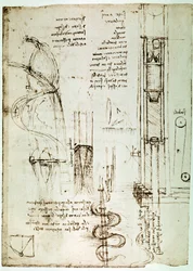 Utdrag fra et Da Vinci-manuskript som beskriver prinsippet og konstruksjonen av en «pæledriver (Pile Mallet)» (manuskript)