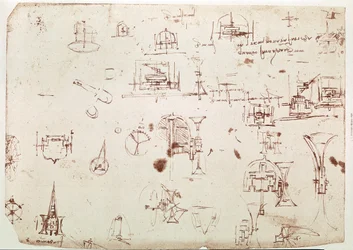 Utdrag fra et Da Vinci-manuskript som beskriver prinsippet og konstruksjonen av en «båt med fremdrift ved hjelp av hjul» (manuskript)