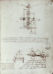 Flyvende maskintegning. Manuskript av Leonard De Vinci (Leonardo da Vinci
