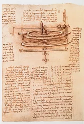 Ms 8937 fol.142r Study for a waterwheel, 'Codex Madrid I', c.1493-97 (penn og blekk på papir)