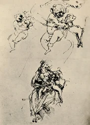 Studier for en madonna og et barn med en katt, 1478-1480 1945