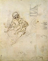 Studies for a Virgin and Child and of Heads in Profile and Machines, ca. 1478-80 (blyant og blekk på papir)