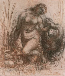 Study for Leda and the Swan av Leonardo da Vinci (1452-1519), tegning