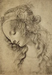 Studie til Magdalenas hode, tegning av Leonardo da Vinci, Tegnings- og grafikksamlingen, Uffizi-galleriet, Firenze