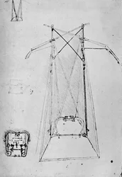 Studie av Motive Apparatus of Flying Machine med Grunnplan for Mechanism of Base, 1928