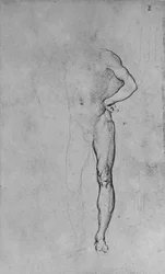 Studie av en naken mann med venstre hånd på hoften, c1480 1945