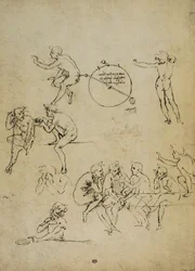 Studie av menneskelige figurer i forskjellige posisjoner; tegning av Leonardo da Vinci. Louvre, Paris