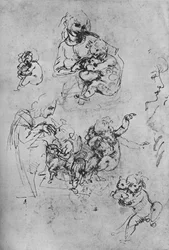 To studier av Madonna og barnet med en katt og tre studier av barnet, 1475-1481 1945