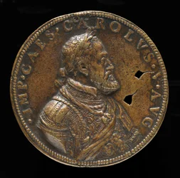 Charles V, 1500-1558, konge av Spania 1516-1556, hellige romerske keiser 1519 [forsiden], 1547 eller senere.