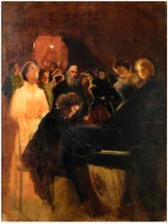 Leo Tolstoy på konserten gitt av Anton Rubinstein (1829-1894) par Pasternak, Leonid Osipovich (1862-1945). Pastell på papp, størrelse: 64x50