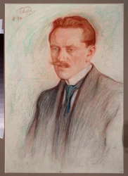 Portrett av poeten Jurgis Baltrusaitis (1873-1944). Verk av Leonid Osipovich Pasternak (1862-1945), sangvinsk og kritt på papir