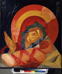 Jomfruen til forbønn. Maleri av Leonid Terentievich Chupyatov (1890-1941). Olje på lerret