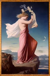 Portrett av den greske poeten Sapfo som spiller lyre, maleri av Leopold Burthe (1823-1860), 1849. Sol. 1,06 x 0,69 m, Carcassonne, Musée des Beaux-Arts