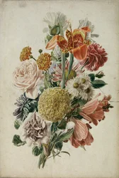 Bukett med ringblomster og lilje