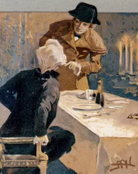 Postkort illustrert av Leopoldo Metlicovitz (1868-1944) som viser scener fra Tosca, opera av Giacomo Puccini (1858-1924)