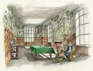 Rekonstruksjon av Forest Great Chamber i Hardwick Old Hall i 1601 (akvarell på papir)