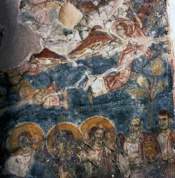 Engel og hellige, freskomaleri i klosteret Agios Georgios, Diavaide, Kreta, Hellas (bilde)