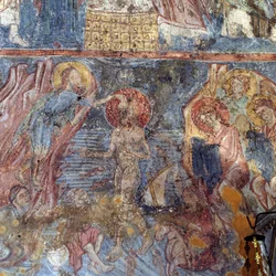 Dåp av Jesus, freskomaleri i kirken i Alikampos, Kreta, Hellas (bilde)