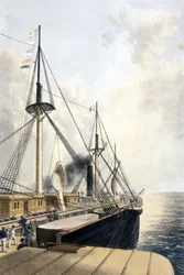 Kabellegging fra babord side av 'Great Eastern'
