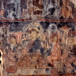 Fresco i den bysantinske kirken Agios Nikolaos, Maza, Kreta, Hellas