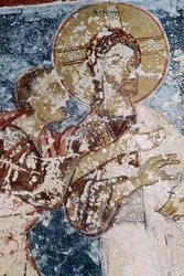 Jesus, freskomaleri i den bysantinske kirken Agios Georgios, Vathi, Kreta, Hellas (bilde)