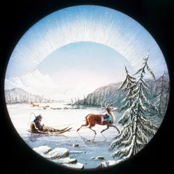 Lapplandsk scene, håndfarget magisk lyslykt